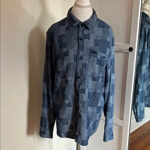 BUFFALO DAVID BITTON SVENN Textured Patchwork Blue Long Sleeve Shirt M NWT $99
